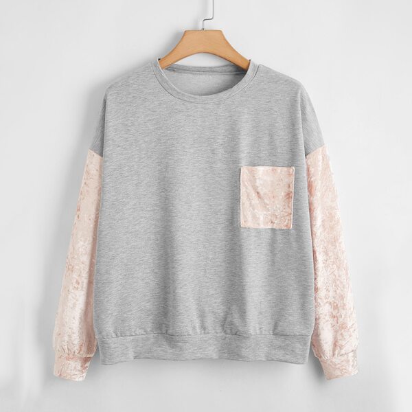 

Plus Contrast Velvet Drop Shoulder Sweatshirt, Light grey
