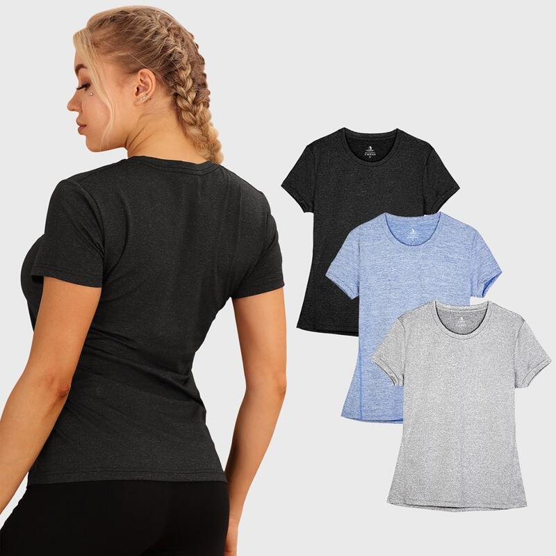 

3pack Round Neck Marled Knit Sports Tee, Multicolor