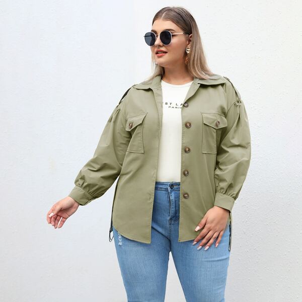 

Plus Flap Pocket Self Tie Jacket, Army green