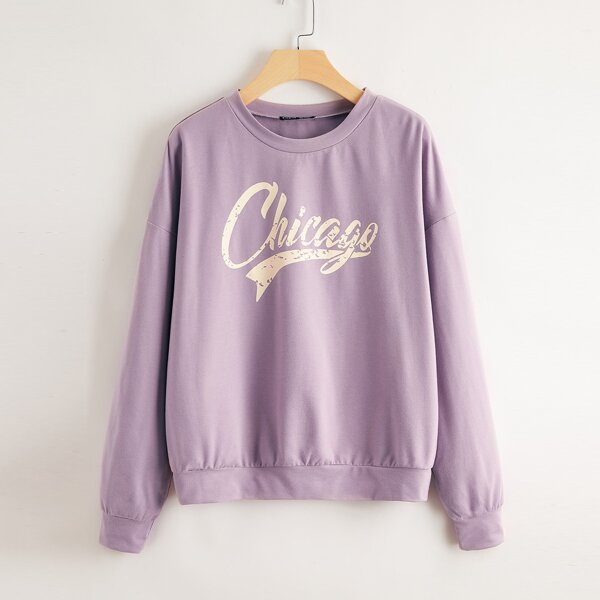 

Letter Graphic Drop Shoulder Sweatshirt, Lilac purple
