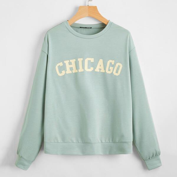 

Drop Shoulder Letter Graphic Sweatshirt, Mint green