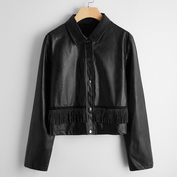 

Button Front PU Leather Jacket, Black