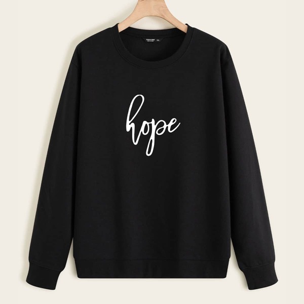 

Plus Letter Graphic Thermal Lined Sweatshirt, Black