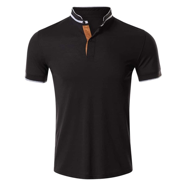 

Men Quarter Button Contrast Tape Polo Shirt, Black