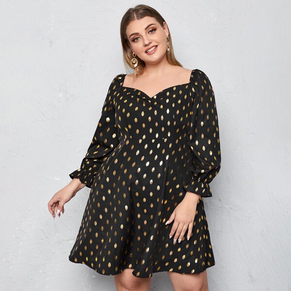 

Plus Gilding Polka Dot Dress, Black