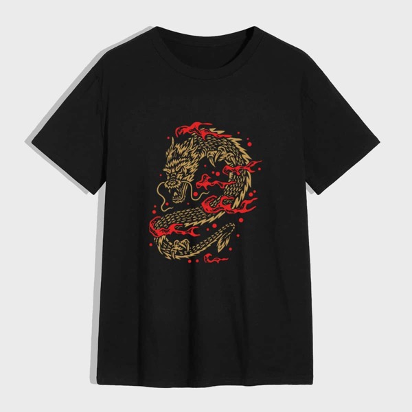 

Men Chinese Dragon Graphic Tee, Black