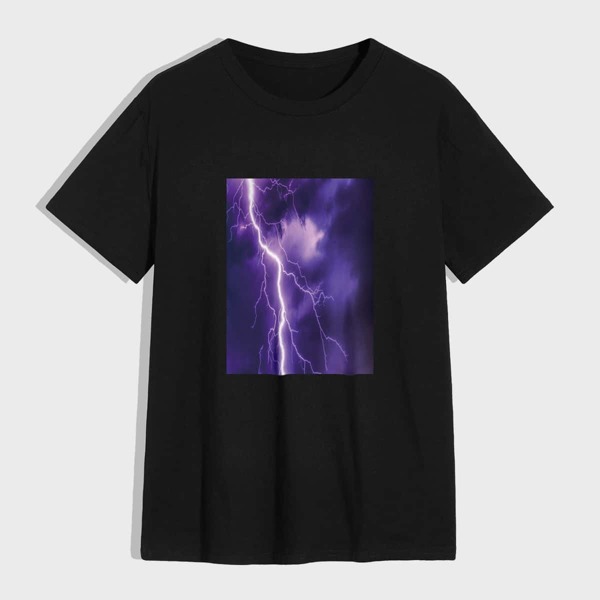 

Men Lightning Print Short Sleeve Tee, Black