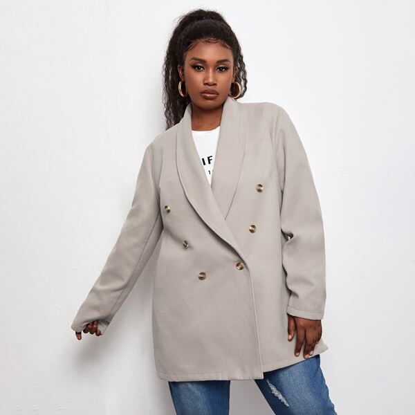 

Plus Shawl Collar Pea Overcoat, Beige