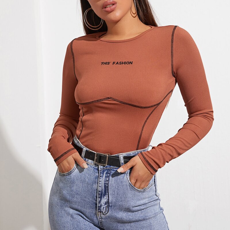 

Stitch Trim Embroidered Letter Tee, Burnt orange