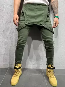 Manfinity 男士後十字交叉牛仔背帶 - 軍綠色 - 查看 1