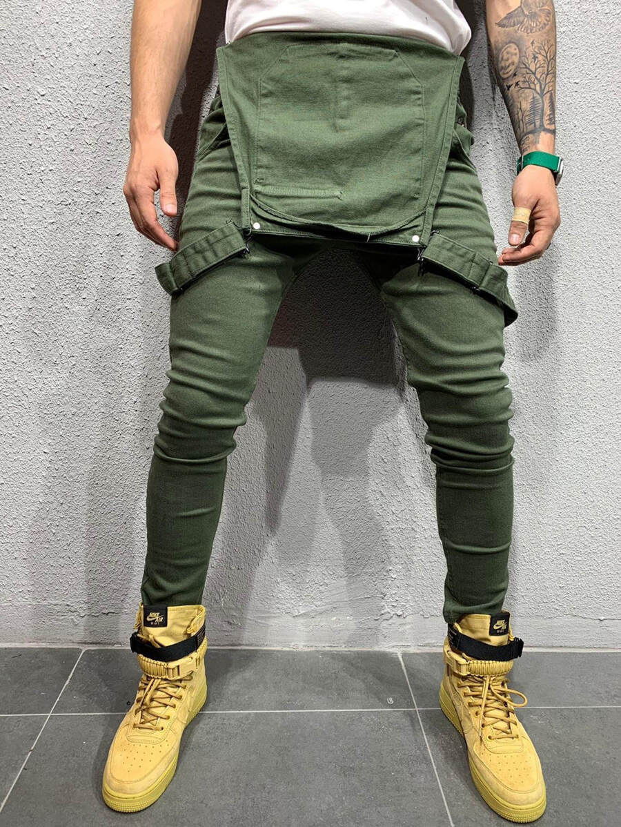 Manfinity 男士後十字交叉牛仔背帶 - 軍綠色 - 查看 1