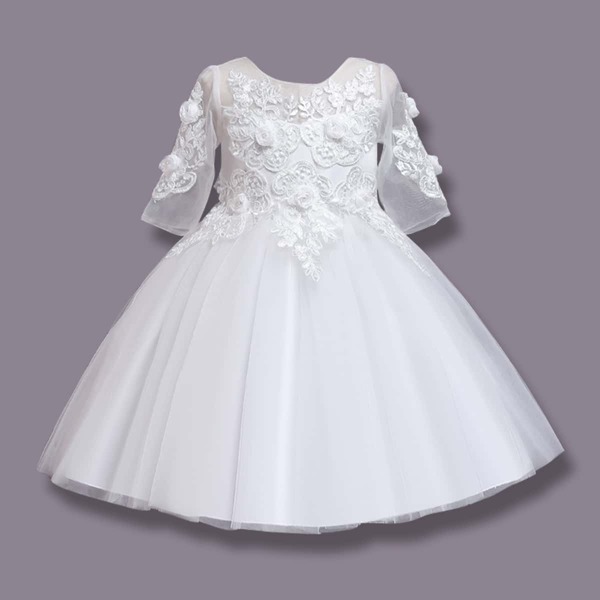 

Girls Appliques Tie Back Tutu Dress, White