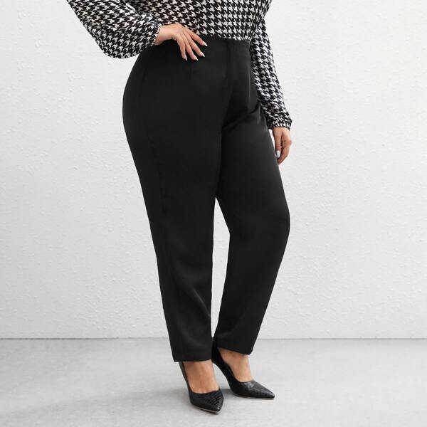 

Plus Solid Tailored Pants, Black