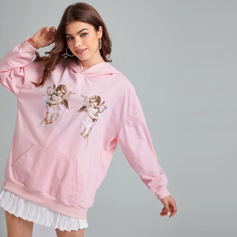 

Angel Graphic Pocket Hoodie, Baby pink