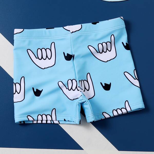 

Toddler Boys Hand Gesture Print Swim Shorts, Blue and white