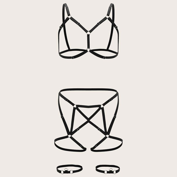 

Ring Linked Cut-out Lingerie Set, Black
