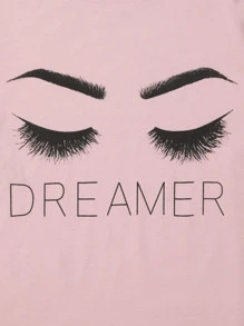 眉毛和字母圖案T恤 - 藕粉色 - 查看 5