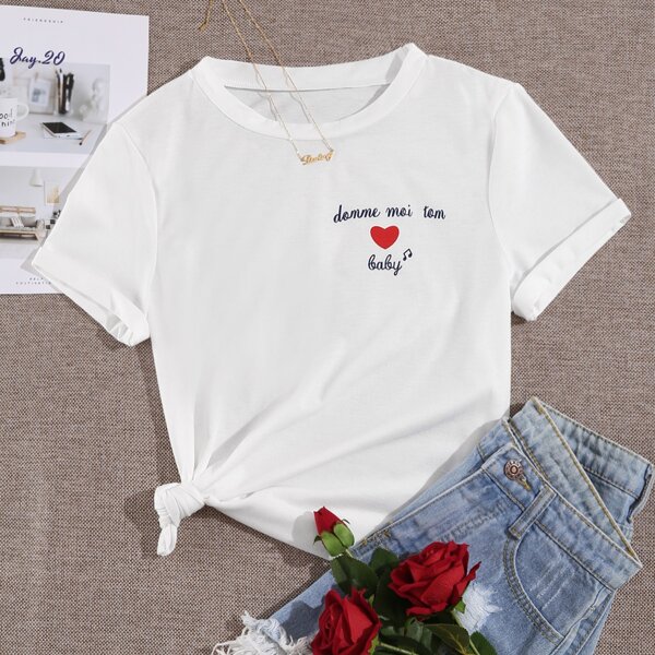 

Letter & Heart Print Tee, White