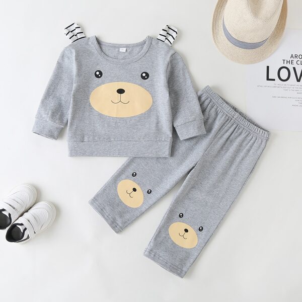 

Baby Boy 3D Patched Cartoon Graphic Sweatshirt & Sweatpants, Light grey
