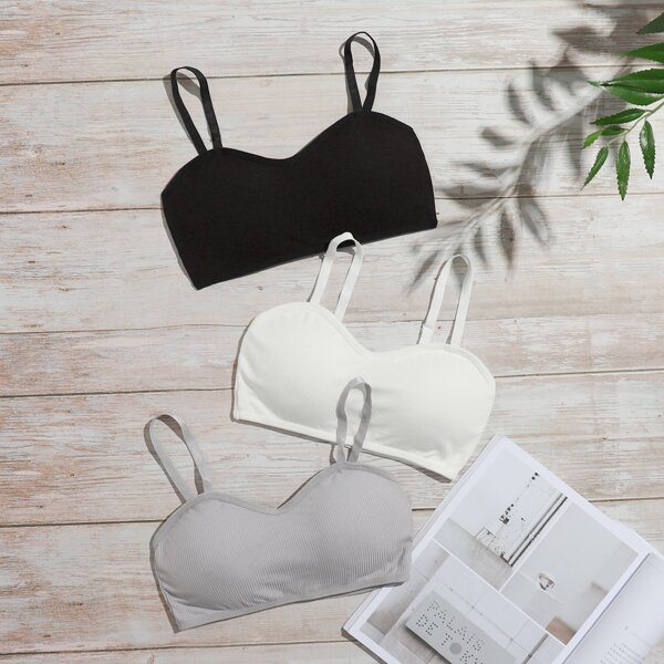 

3pack Rib Bra Set, Multicolor