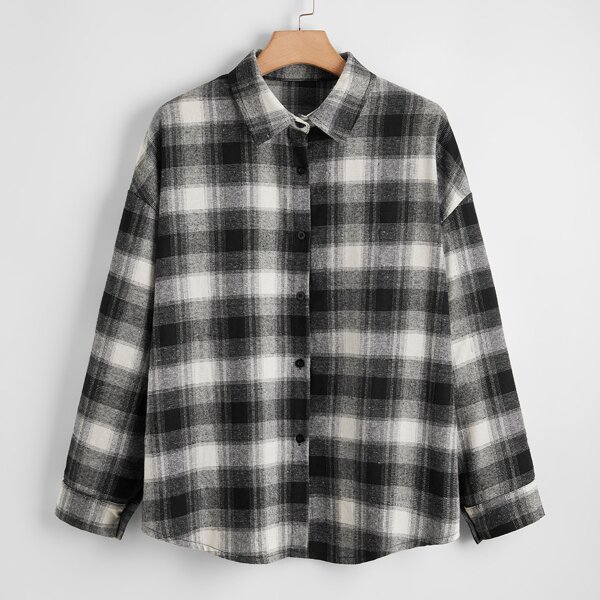 

Plus Plaid Button Through Blouse, Black and white