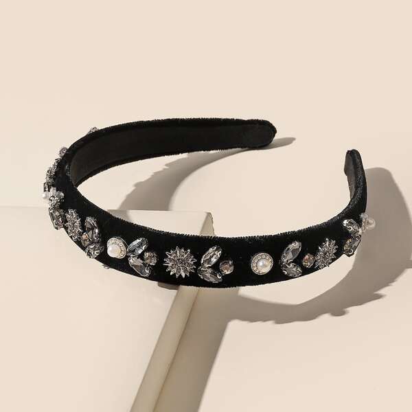 

Rhinestone Decor Velvet Hair Hoop, Black