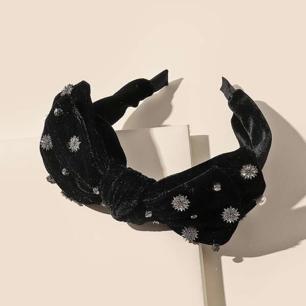 

Rhinestone Bow Knot Decor Velvet Hair Hoop, Black