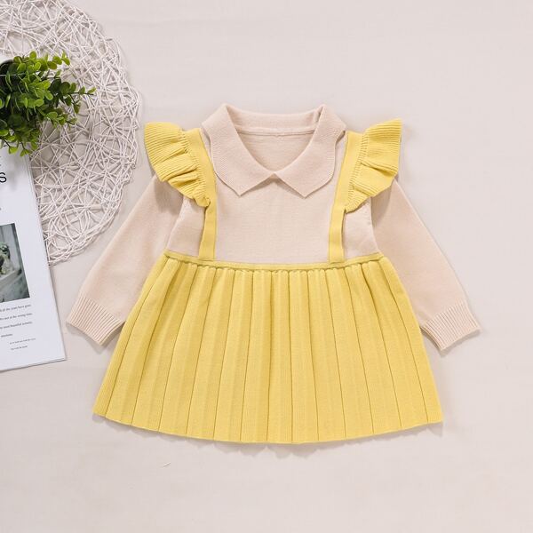 

Toddler Girls Ruffle Trim Pleated Hem Combo Sweater Dress, Multicolor