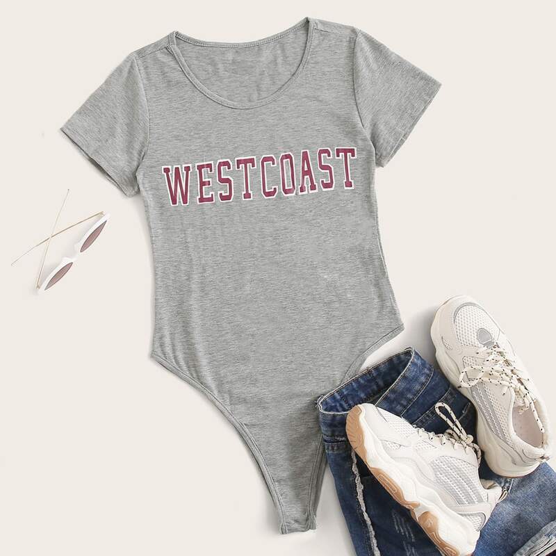 

Letter Graphic Tee Bodysuit, Light grey