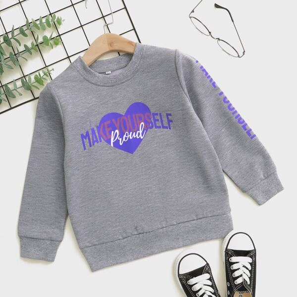 

Toddler Girls Slogan Graphic Round Neck Sweatshirt, Grey