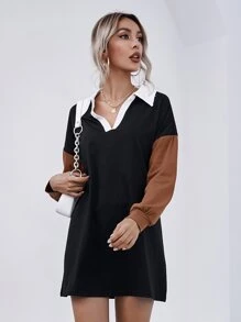 SHEIN LUNE Vestido estilo camiseta de color combinado de hombros caídos - Negro - Ver 7