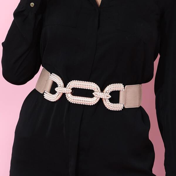 

Faux Pearl Decor Belt, Khaki