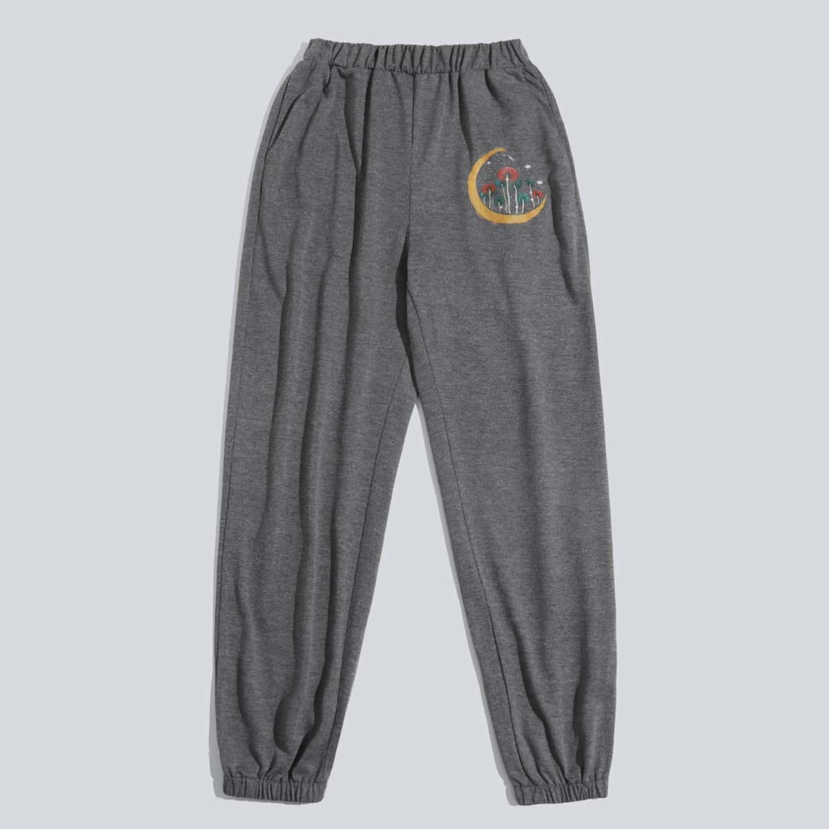 

Mushroom Pattern Sweatpants, Dark grey
