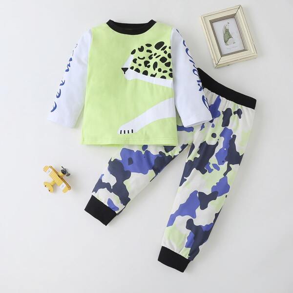 

Toddler Boys Colorblock Cartoon Graphic Sweatshirt & Sweatpants, Multicolor