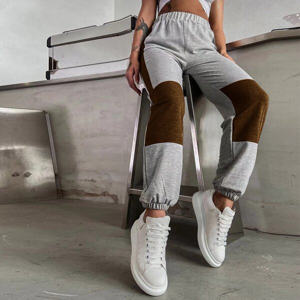 

Colorblock Elastic Waist Sweatpants, Grey