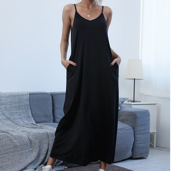 

Slant Pocket Solid Cami Dress, Black