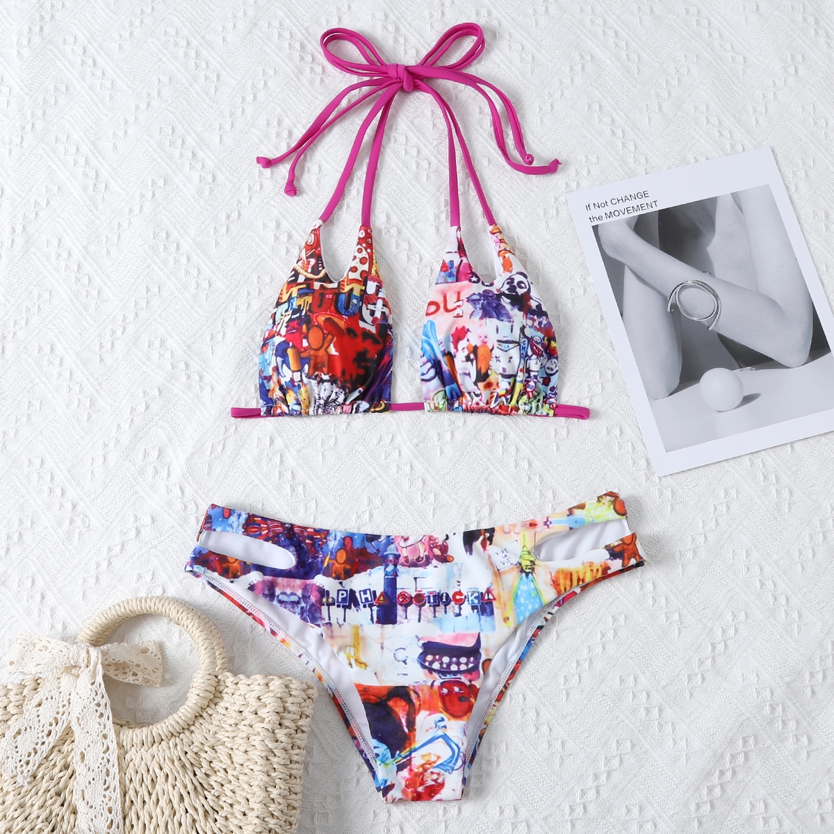 Image of Allover Graphic Print Cut-out Bikini Swimsuit