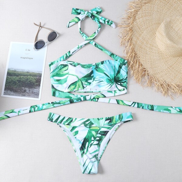 

Tropical Criss Cross Bikini Swimsuit, Multicolor