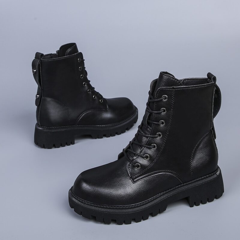 

Lace-up Lug Sole Combat Boots, Black
