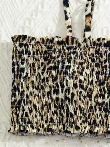 Leopard Smocked Bikini Set Summer Beach - Multicolor - View 4