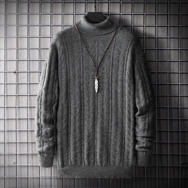 

Men Turtle Neck Solid Sweater, Dark grey