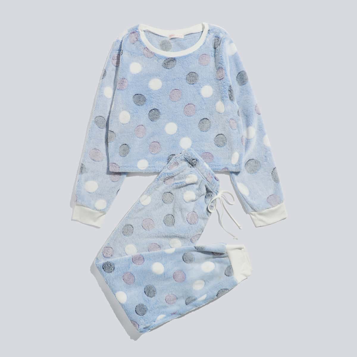 

Flannel Polka Dot PJ Set, Blue