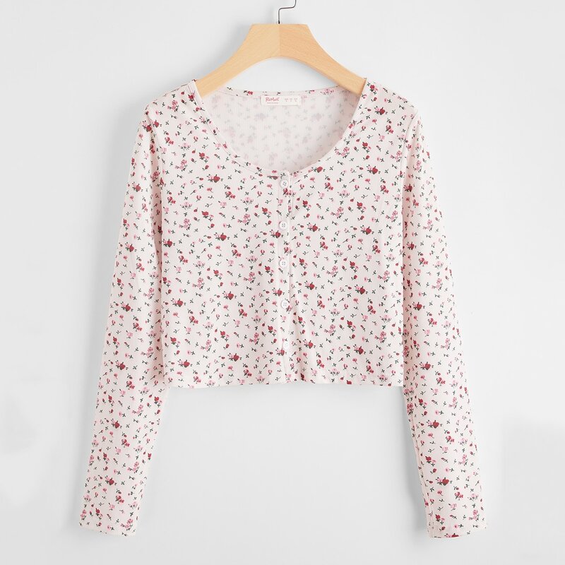 

Ditsy Floral Button Front Tee, Multicolor