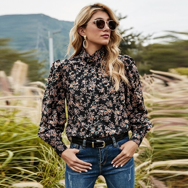 

Puff Sleeve Floral Print Blouse, Multicolor