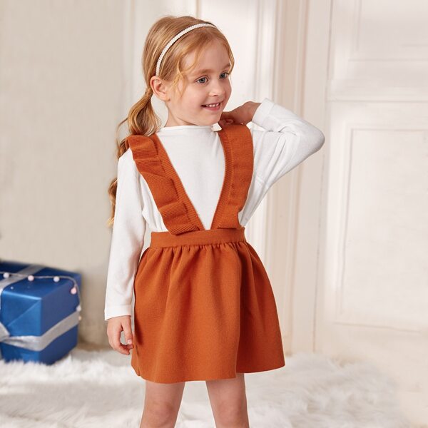

Toddler Girls Ribbed Knit Sweater With Ruffle Knitted Suspender Dress, Multicolor