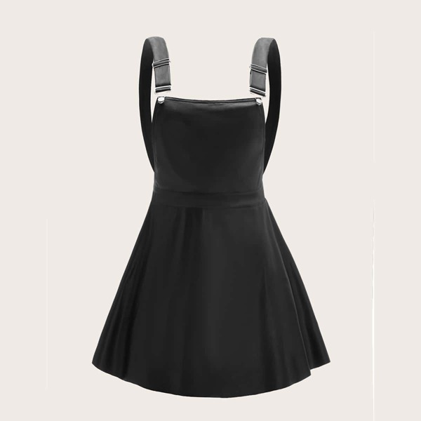 

Plus PU Buckle Flared Overall Dress, Black