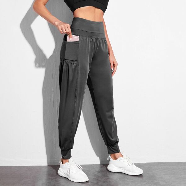 

Wide Band Waist Sports Pants & Phone Pocket, Dark grey