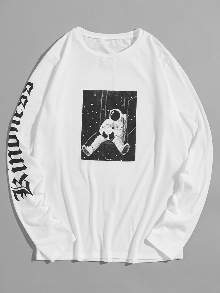 Manfinity Áo thun nam Spaceman and Letter - trắng - Xem 1