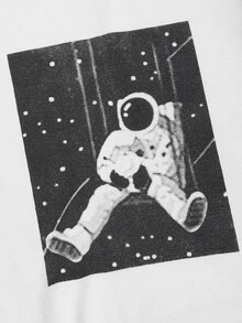 Manfinity Men Spaceman And Letter Graphic Tee - White - View 3