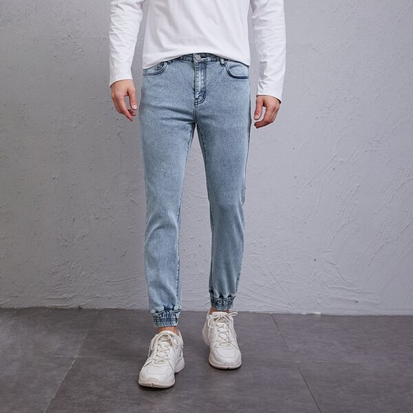 

Men Snow Wash Cropped Tapered Jeans, Light wash